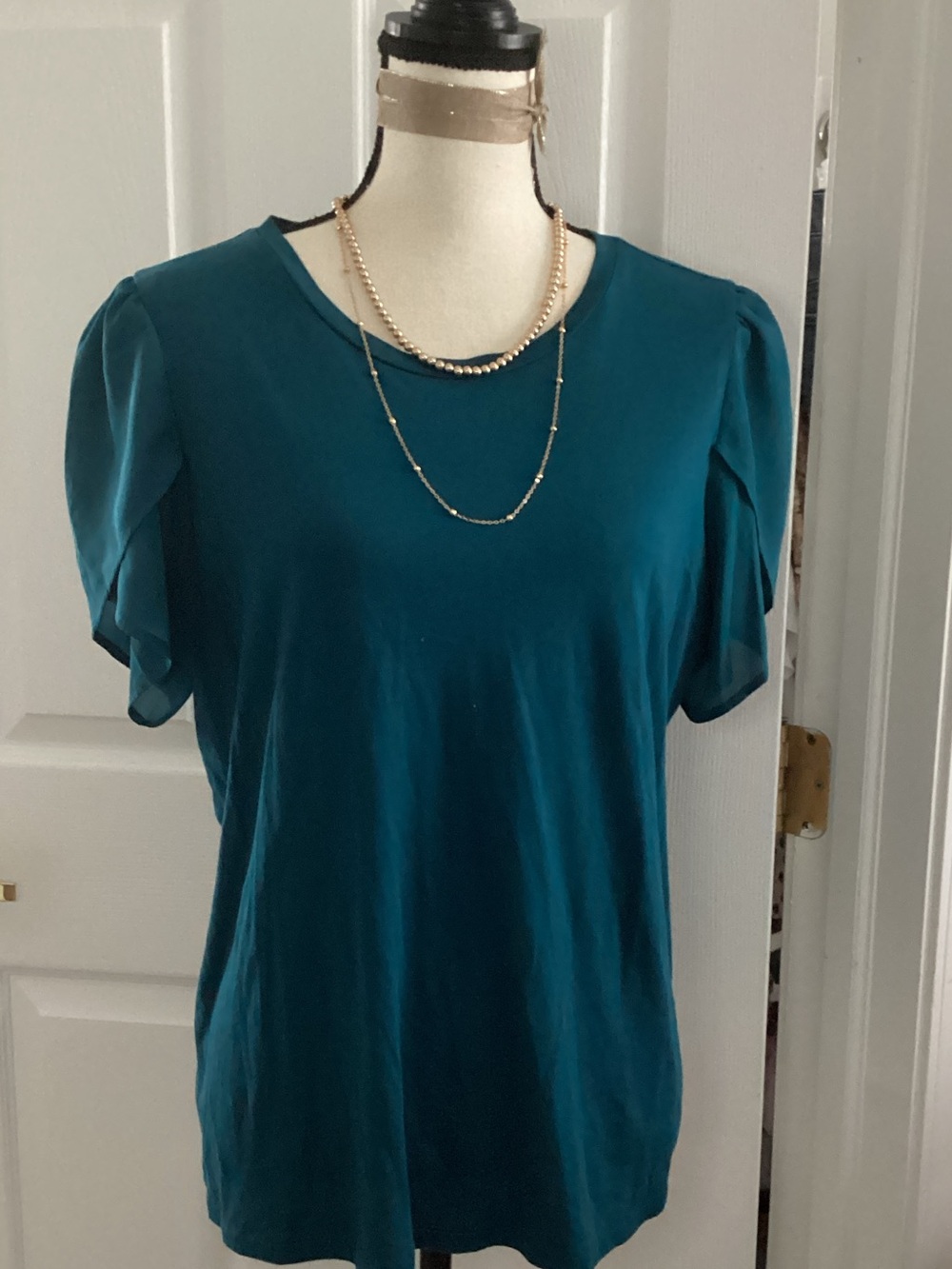 kors teal flutter tee top